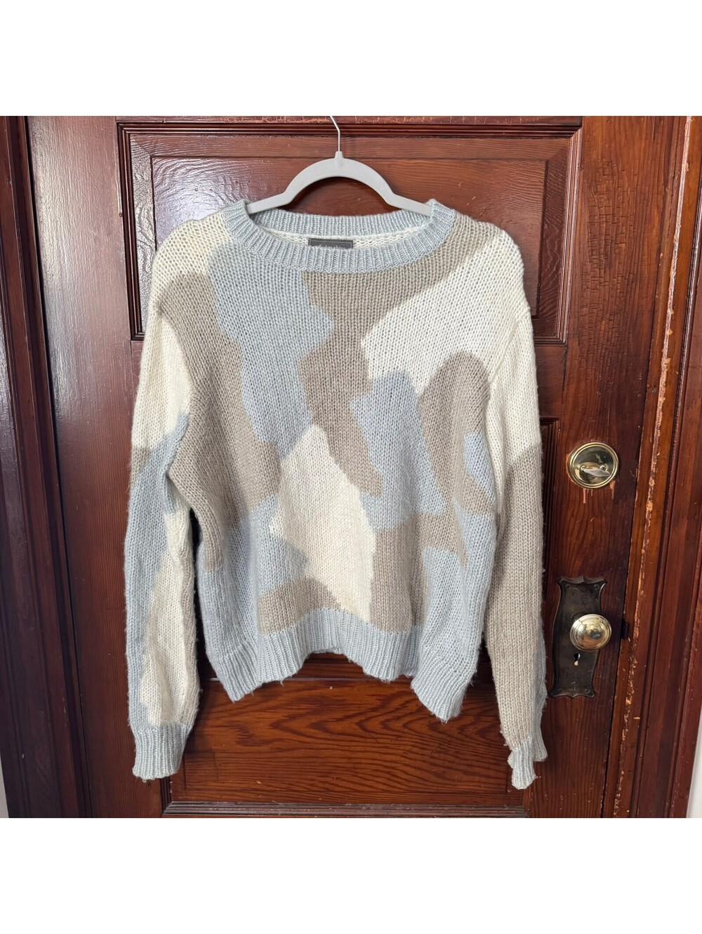 Soft Gorpcore Cabincore Wooden Ships Neutral Camouflage Knit Sweater Size Small